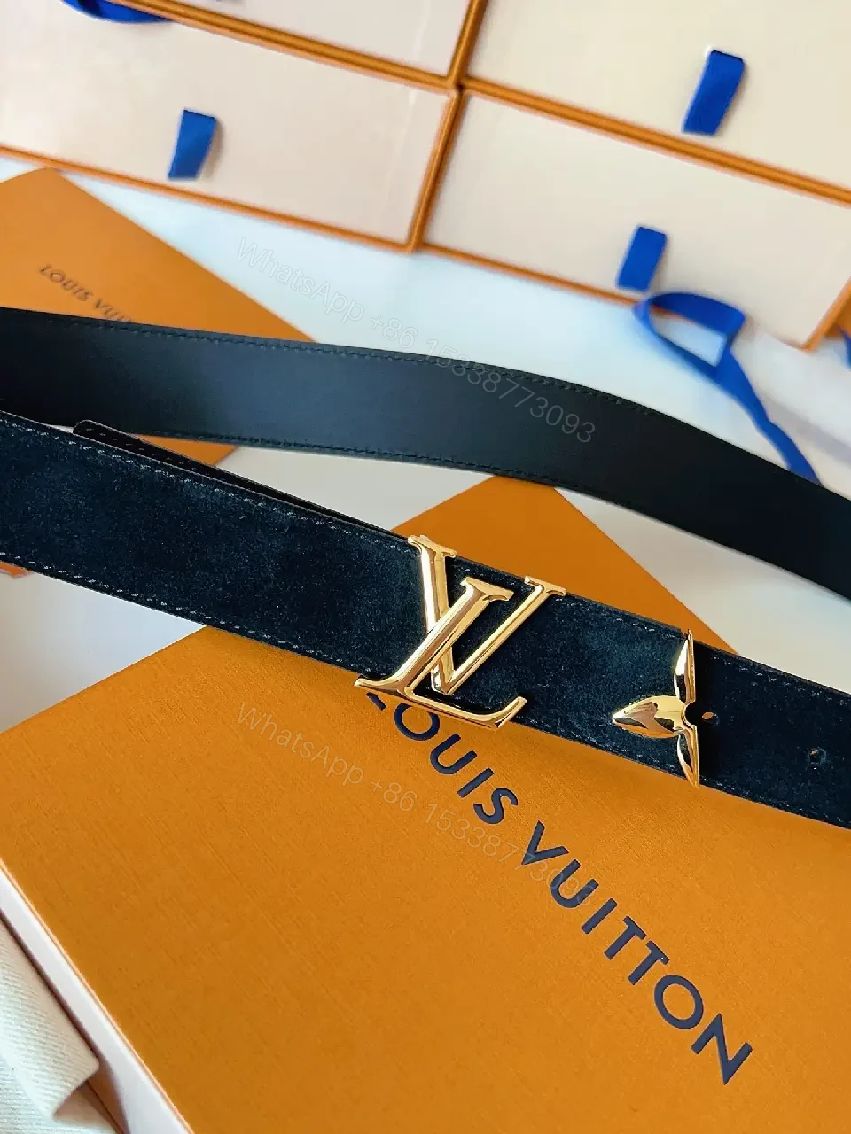 View 8 of Lux Calfskin Belt: Black, Gold Buckle, Minimal Luxury