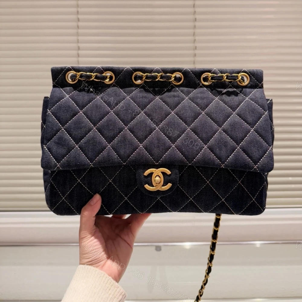 View 2 of Chanel Classic Flap Bag In Denim Dark Blue 30Cm