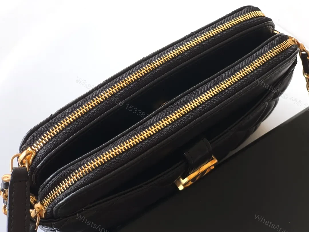 View 4 of Quilted Black Leather Shoulder Bag: Gold Hardware Chic