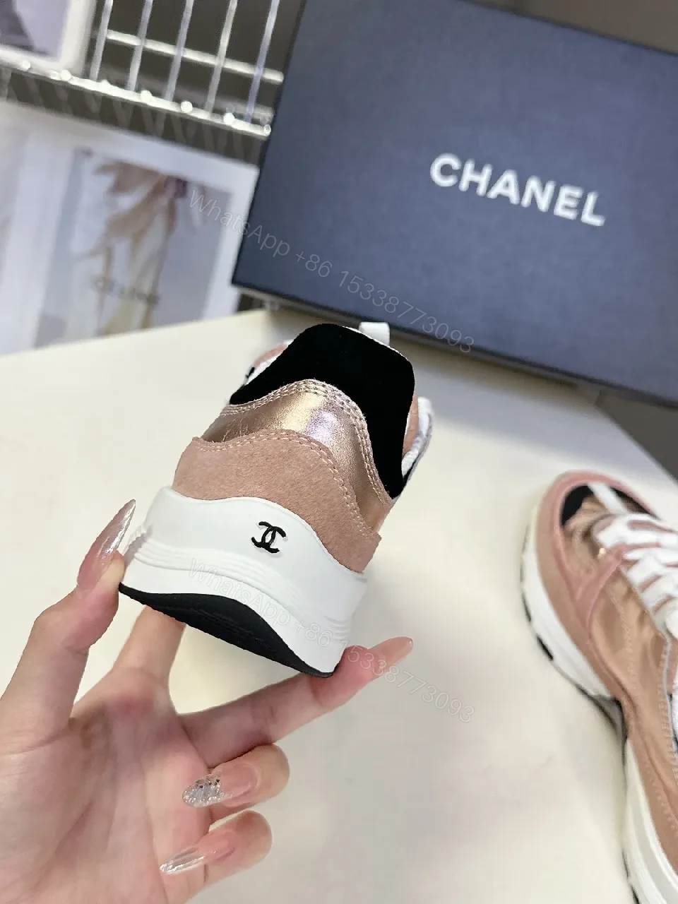 View 5 of Metallic Rose-Pink & White Sneakers: Couture-Style Everyday Luxury