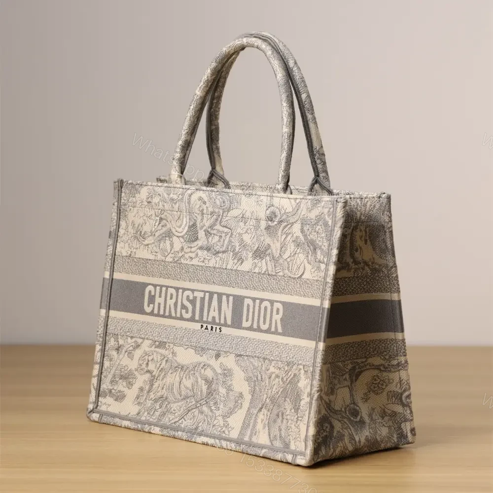 View 2 of 高仿Dior*BookTote系列茹伊刺繡灰色M免檢版