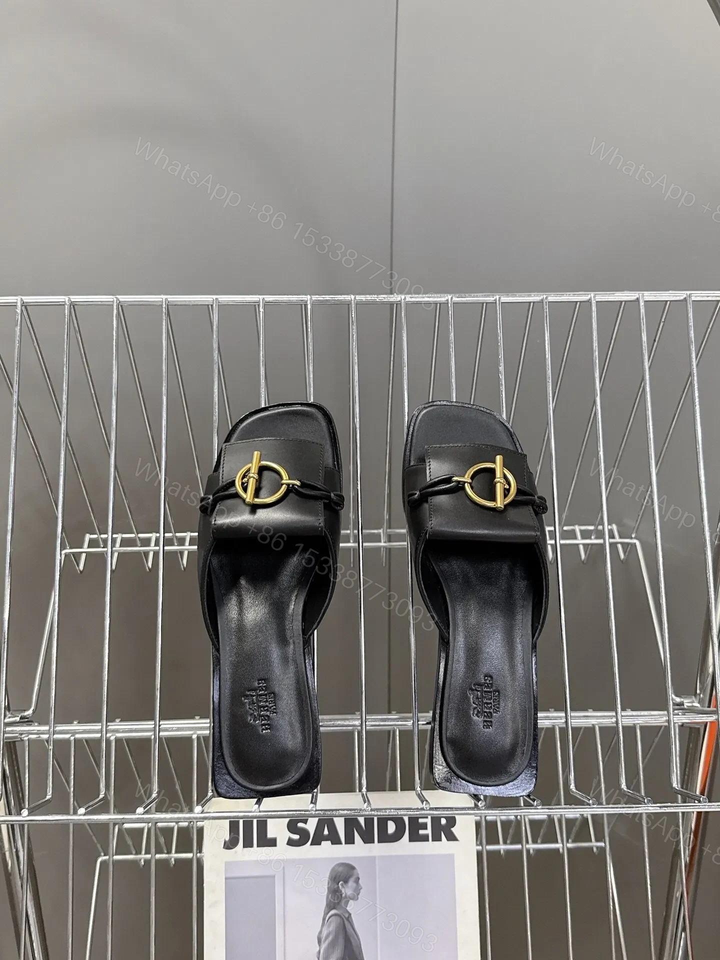 View 2 of Hermes Women Black Leather Slippers