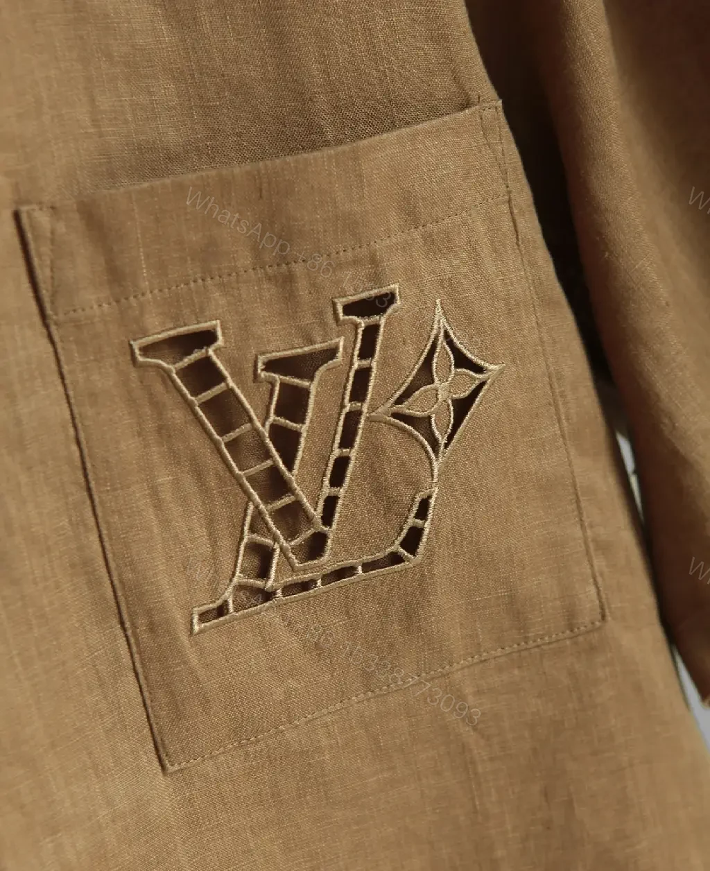 View 6 of Light Brown Heathered Camp Shirt with LV Embroidered Pocket