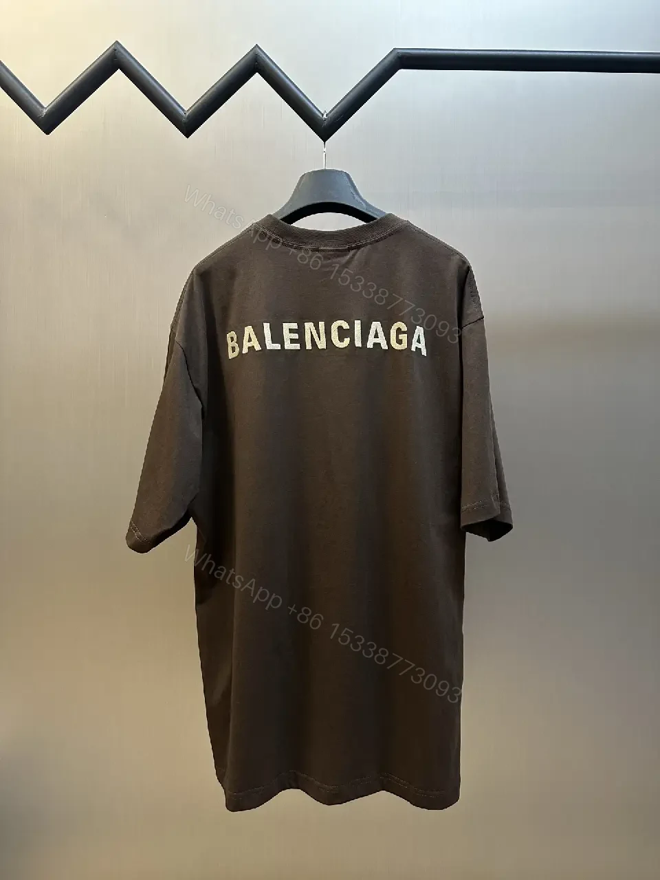 View 8 of Brown Cotton T-shirt Balenciaga Style Minimalist Logo Tee