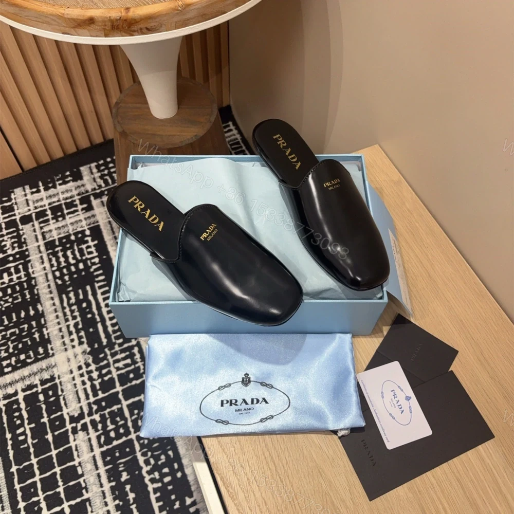 View 9 of 高仿Prada*2S2987圓頭皮質休閒套腳拖鞋黑色免檢版