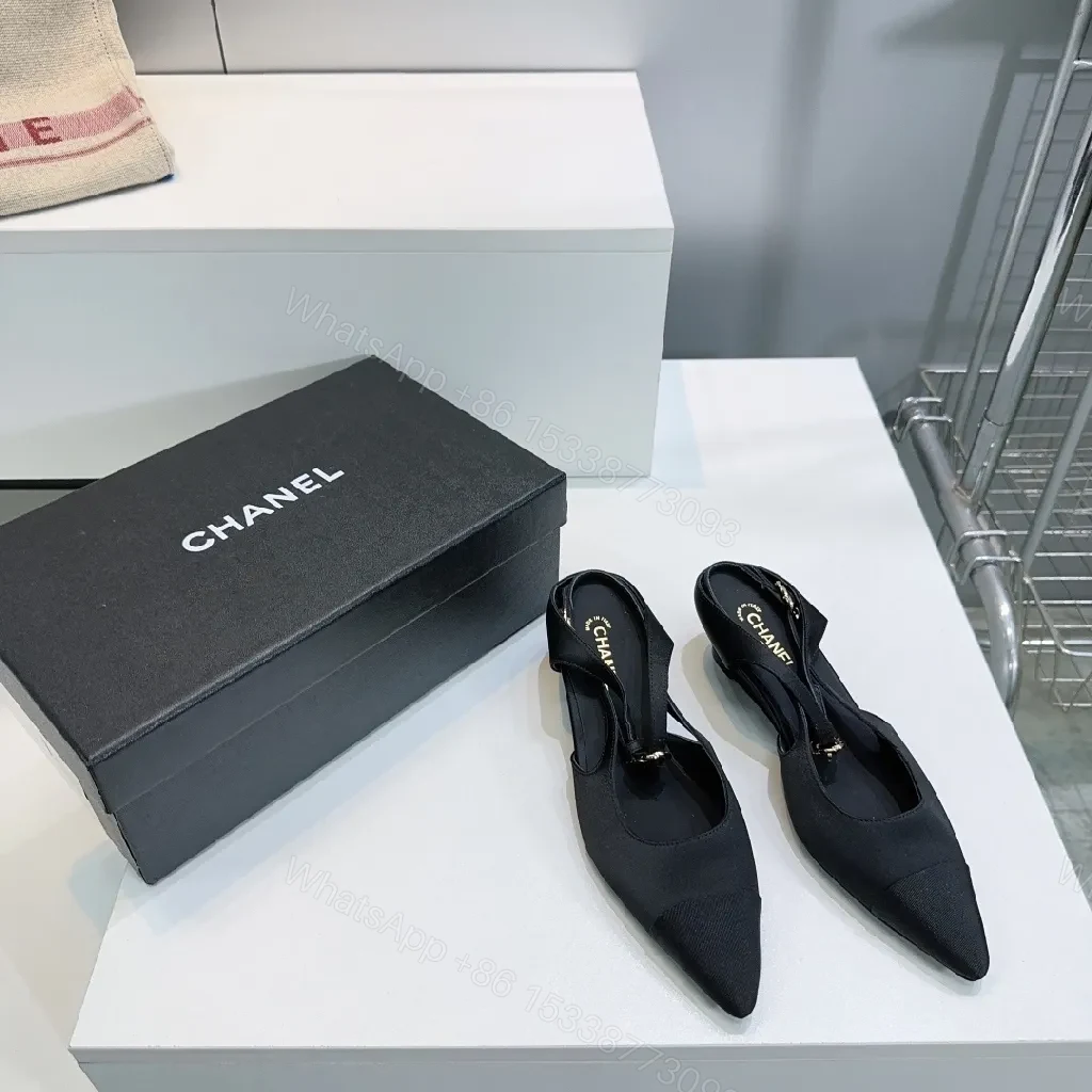 View 5 of Black Slingback Heels - Modern Edge, Pointed Toe, Low Block Heel
