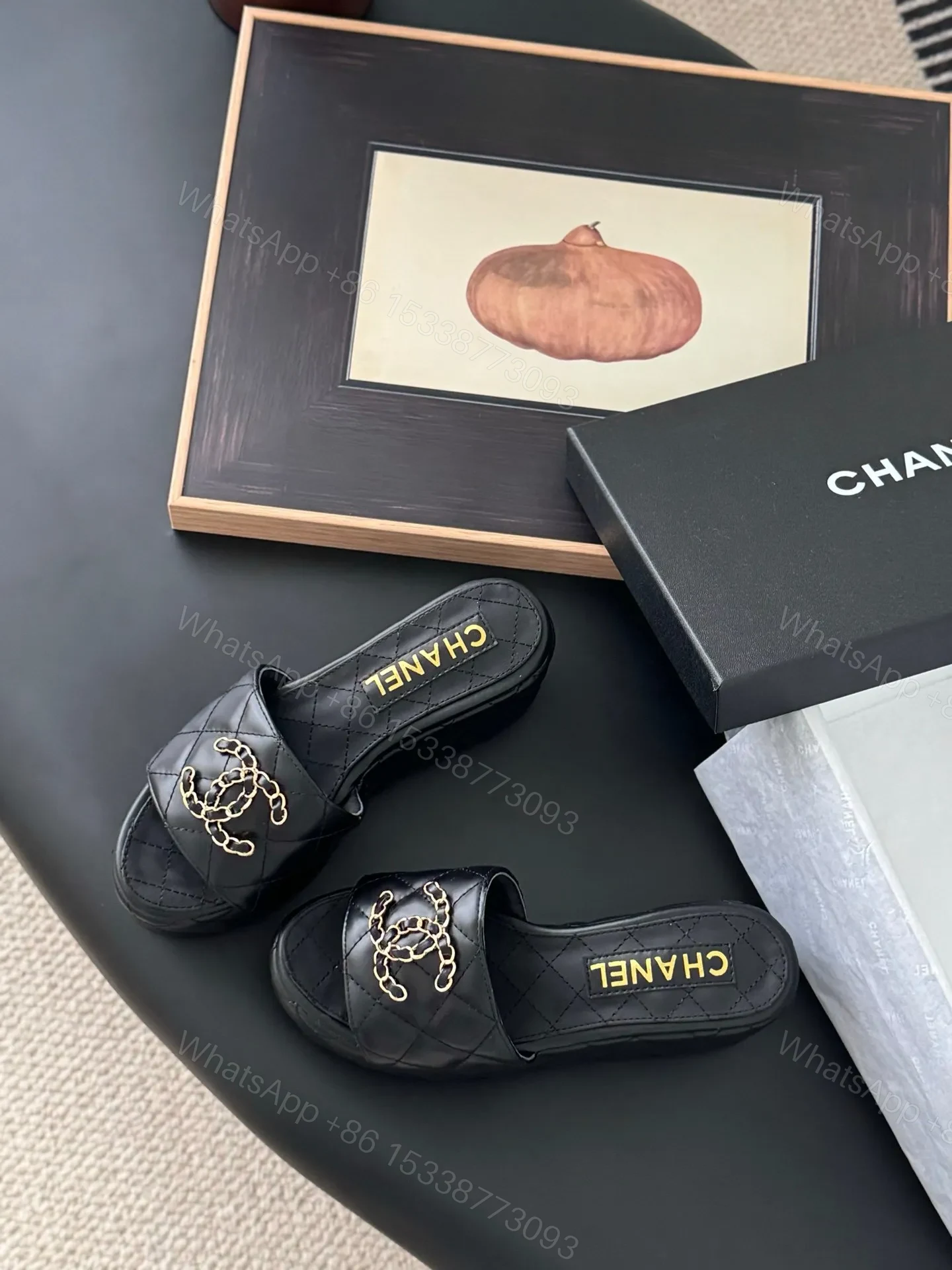 View 6 of Chanel Women Black Leather Quilted Slides