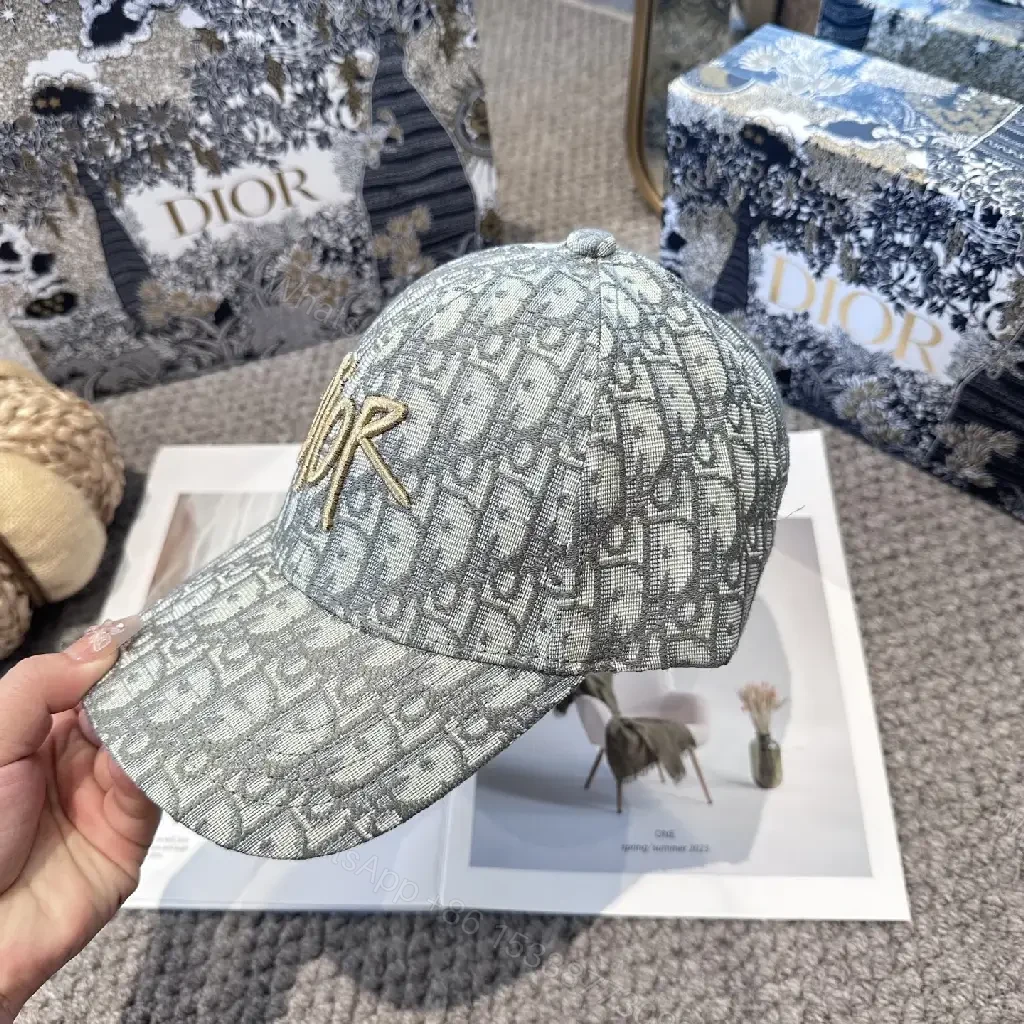 View 6 of Gray Monogram Textured Cap with Gold Dior Embellishment