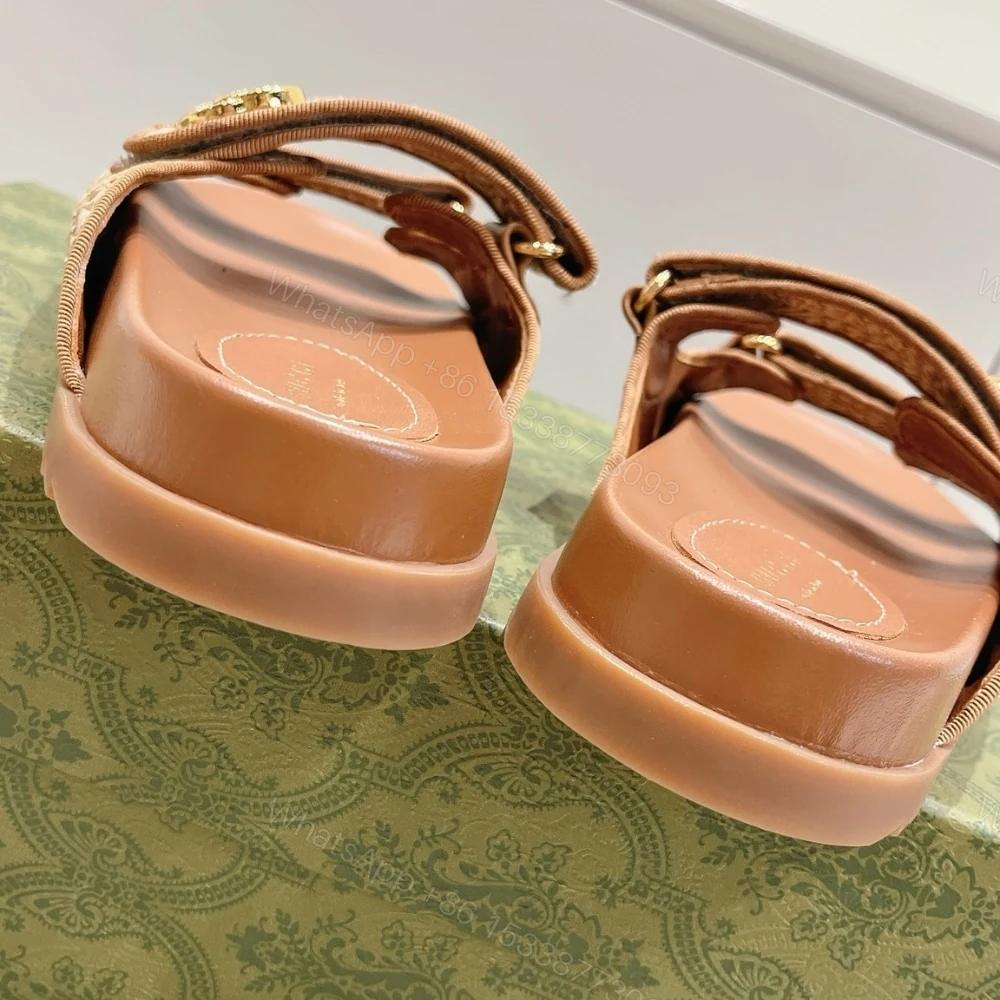 View 5 of GUCCI WOMEN SANDAL WITH DOUBLE G NATURAL RAFFIA BROWN
