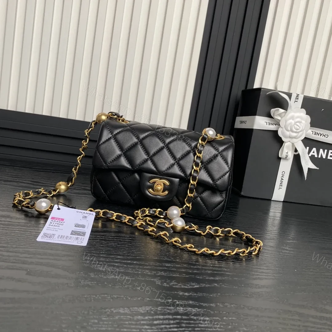View 2 of Chanel Mini Flap Bag Top Handle Pearl Chain