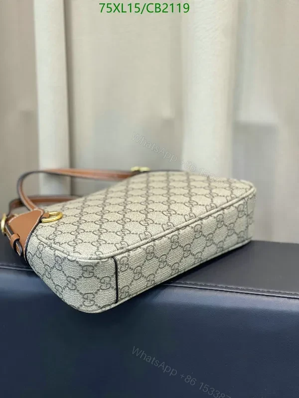 View 8 of Small Replica Gucci Shoulder Bag Grey with Brown Trim Leather VTX368