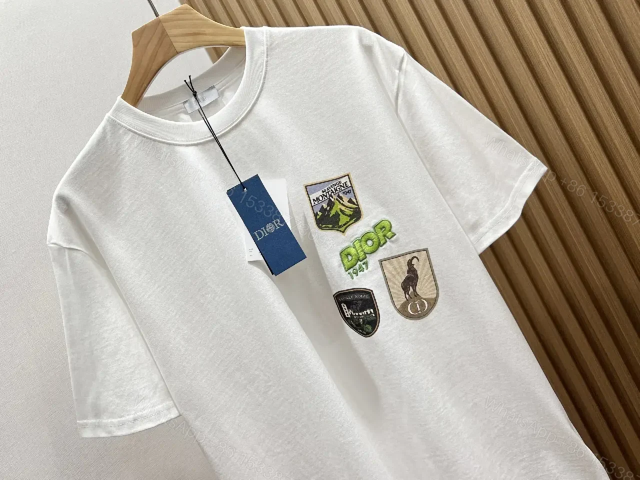 View 2 of Neutral Patchwork Tee: Designer-Emblem Graphic Essential