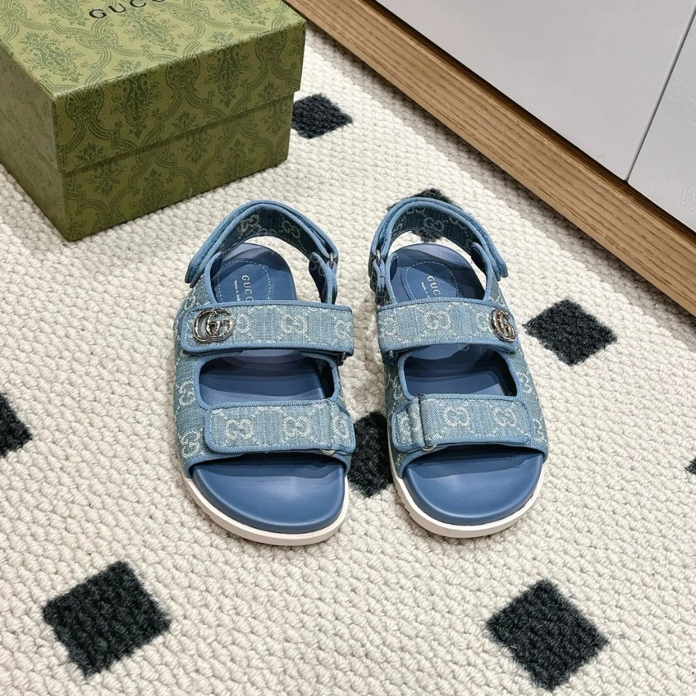 View 3 of GUCCI DOUBLE G GG DENIM SANDAL DENIM BLUE