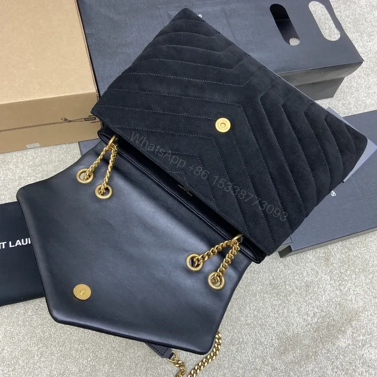 View 6 of Chic Quilted Black Velvet Messenger: YSL Logo Bag
