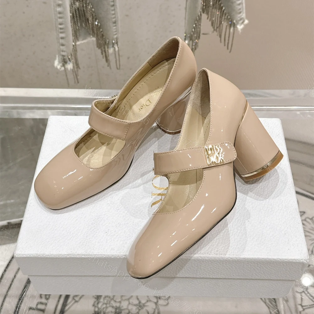View 2 of 高仿Dior*Miss系列KVV322方頭粗跟單鞋8CM膚色漆皮免檢版