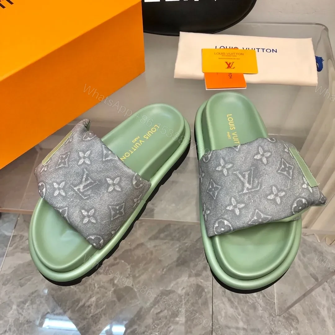 View 2 of LV Women Green Fabric Strap Slippers