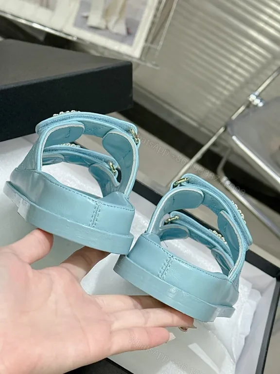 View 7 of Lightweight Luxe Sandals: Soft Ice-Blue, Quilted Signature Details