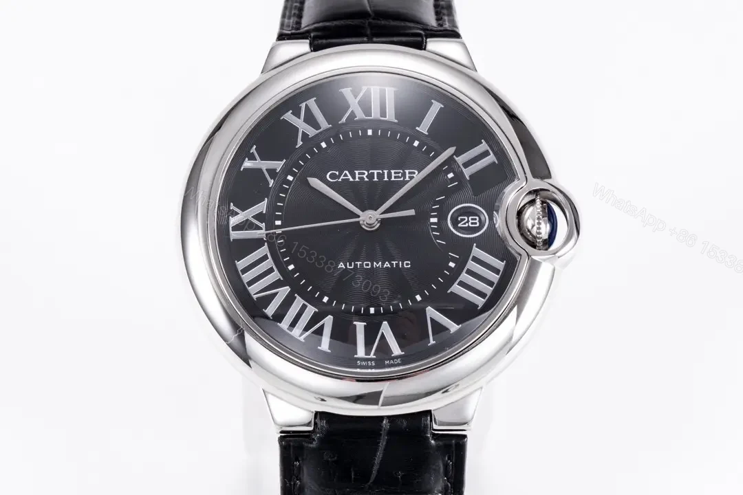 Cartier Ballon Bleu 42mm Stainless Steel Automatic Watch with Black Dial and Black Alligator Leather Strap — view 1
