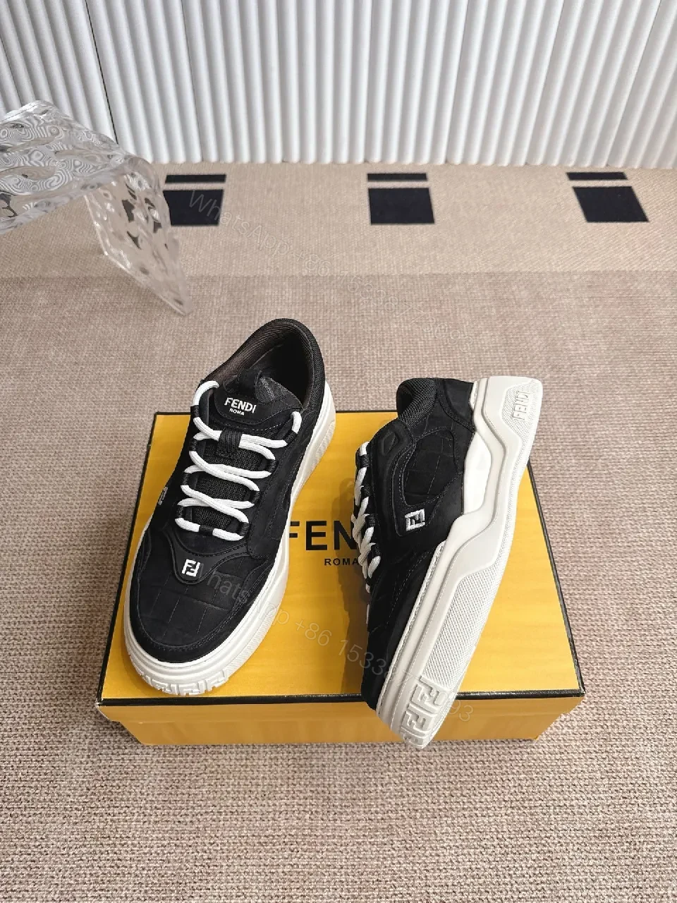 View 3 of Bold-Quilted Black High-Top Trainers with Luxe Detail