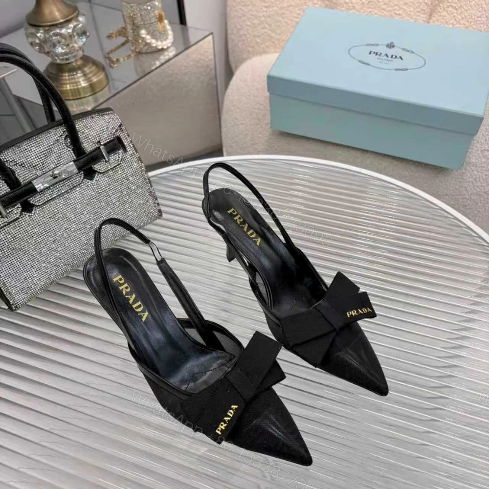 View 3 of Prada Mesh Fabric Slingback Pumps In Black