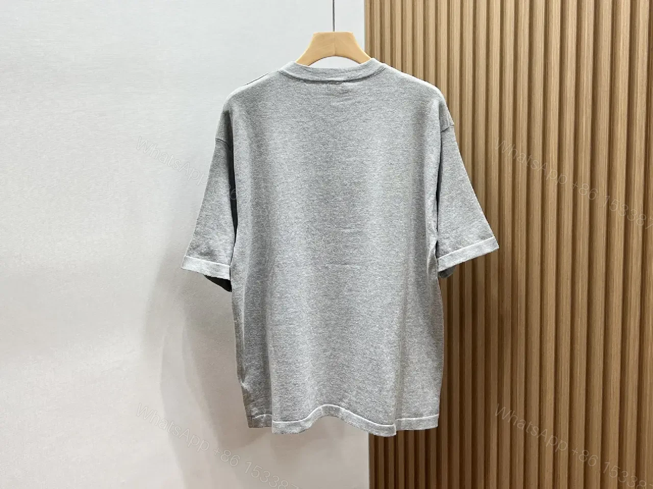 View 7 of Light Beige Cotton Knit Tee - Casual Relaxed Fit Short Sleeve