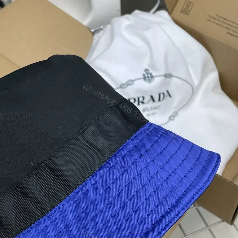 View 6 of Bold Cobalt Blue Nylon Bucket Hat â€“ Luxe Satin Finish, Prada Patch