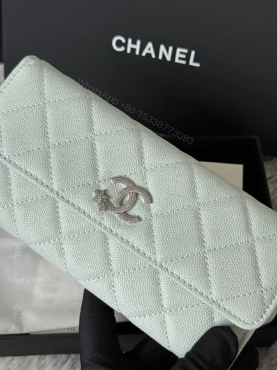 View 3 of Mint Caviar Leather Wallet: Quilted, Bi-Fold, Subtle Shine