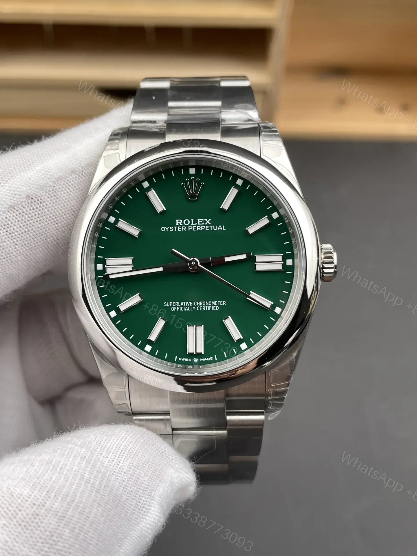 View 3 of Rolex Oyster Perpetual 41 124300 Green Dial Watch 124300-0005