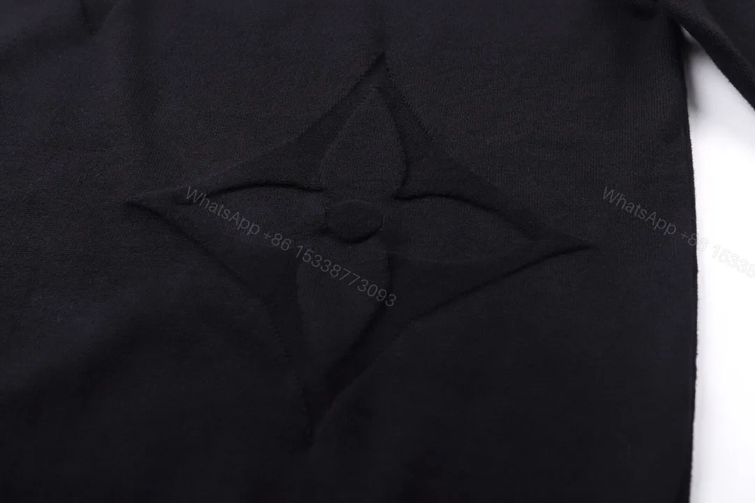 View 6 of Textured Black Knit with Monogram Motif – Luxury Everyday Sweater