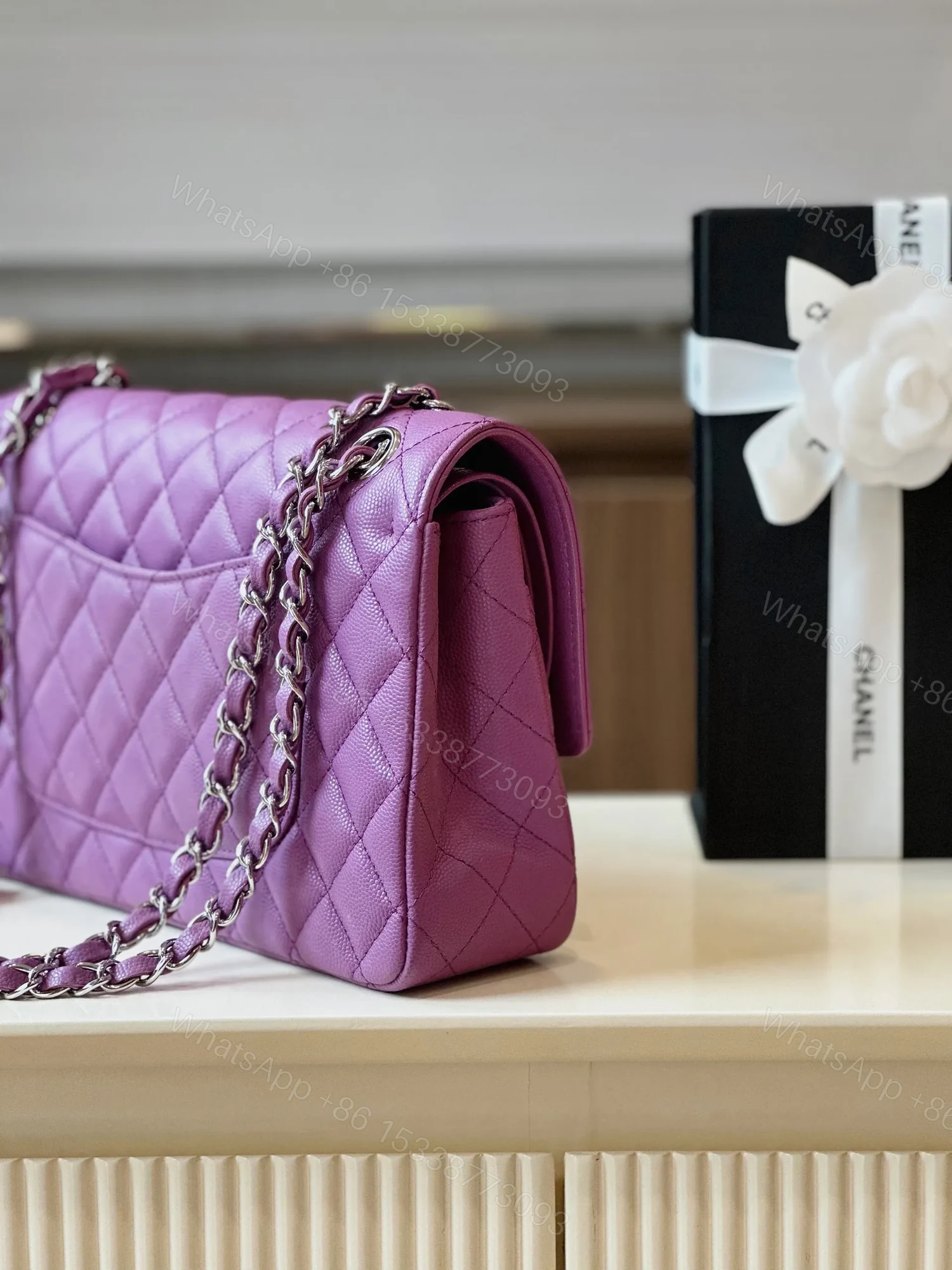 View 3 of Chanel Classic Handbags Woman’s Purple Lock Silver 25cm
