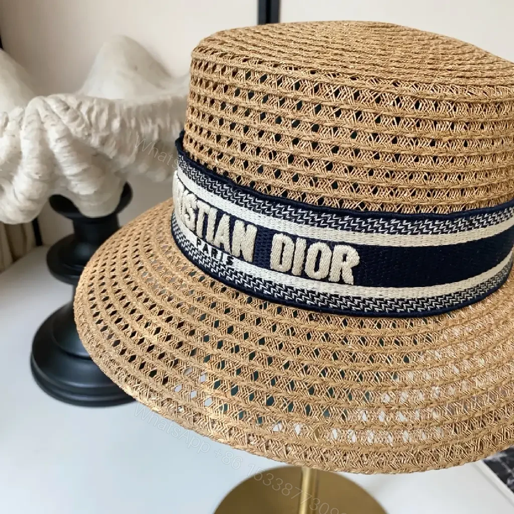 View 5 of Natural Fiber Straw Hat, Bucket Style, Tight Circular Weave, Navy Band