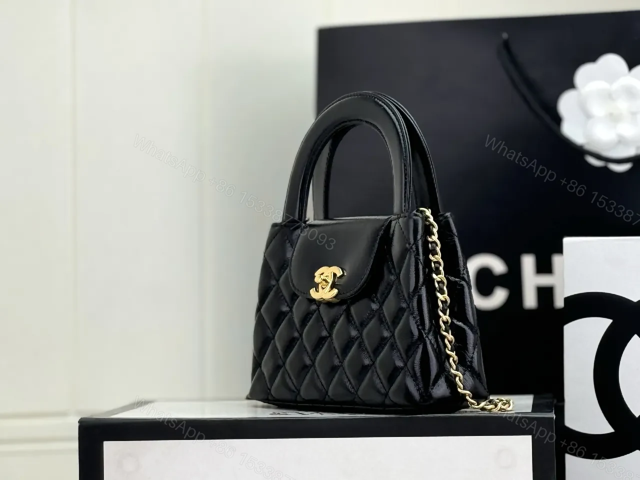 View 3 of Chic Quilted Mini Handbag with Gold Turn-Lock Hardware