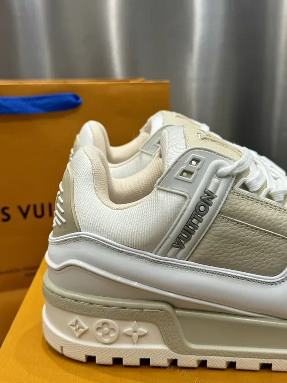 View 2 of Cream-Snow Luxury Sneakers: Premium Leather, LV-Inspired Details, All-Day Comfort