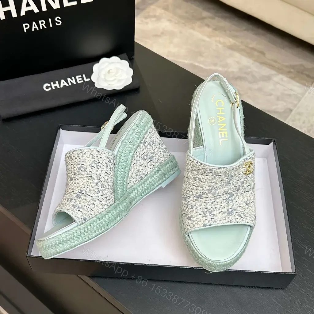 View 10 of Mint Boucle Espadrille Wedges – Platform Comfort, Logo Detail
