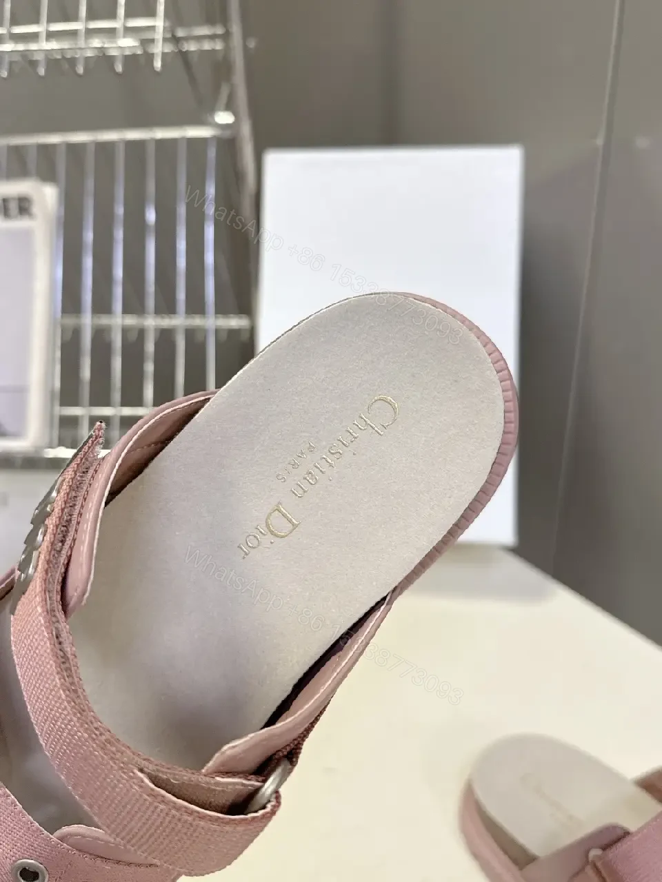 View 7 of Pink Leather Slingback Sandals with Buckle – Dior Style Sandals