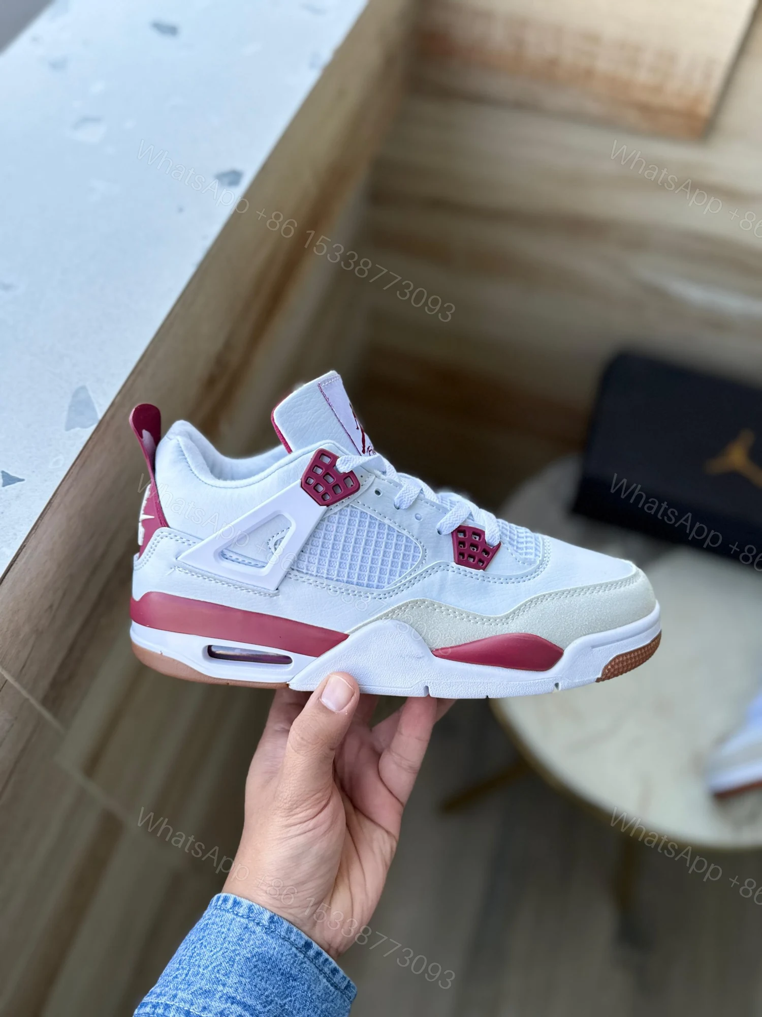 View 3 of AIR JORDANS RETRO 4 SAPHIRE LUEXRY RED WHITE REPLICA SHOES FOR MENS