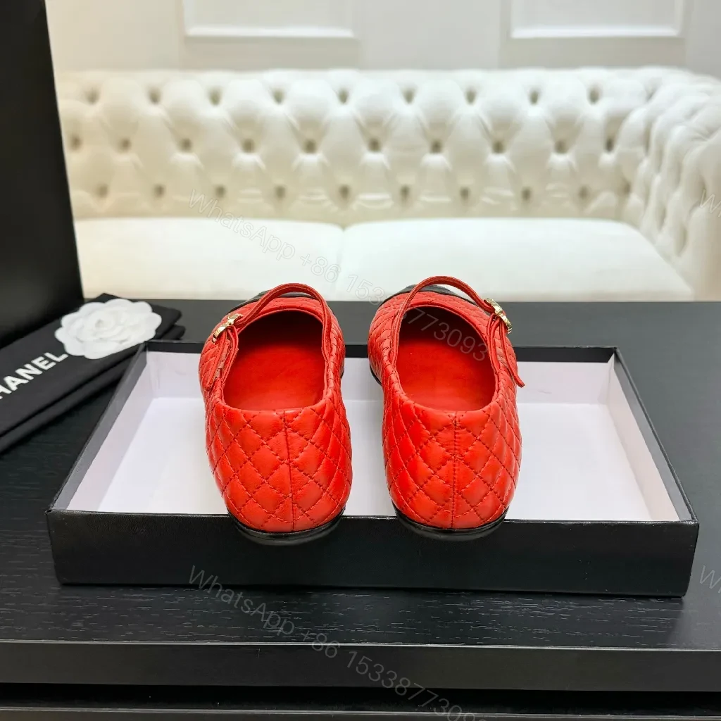View 4 of Red Quilted Flats with Signature Hardware (No Brand)