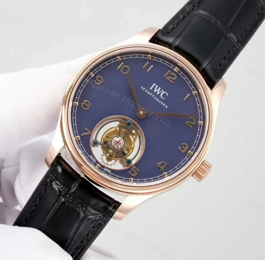 View 3 of IWC Blue Tourbillon Watch Rose Gold Black Leather Strap Ultimate 42MM IWC-TOUR-BLU-RG42