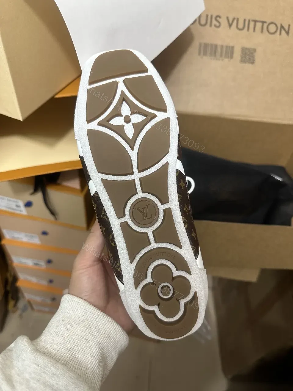 View 5 of White & Brown LV-Inspired Accent Runner Sneakers