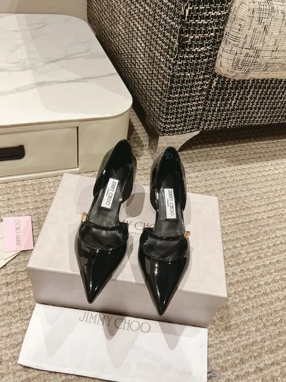 Elegant Satin-Lined Pointed-Toe Heels with Gold Accent, Patent Black, Luxury Style, All-Day Comfort, Heels — view 1