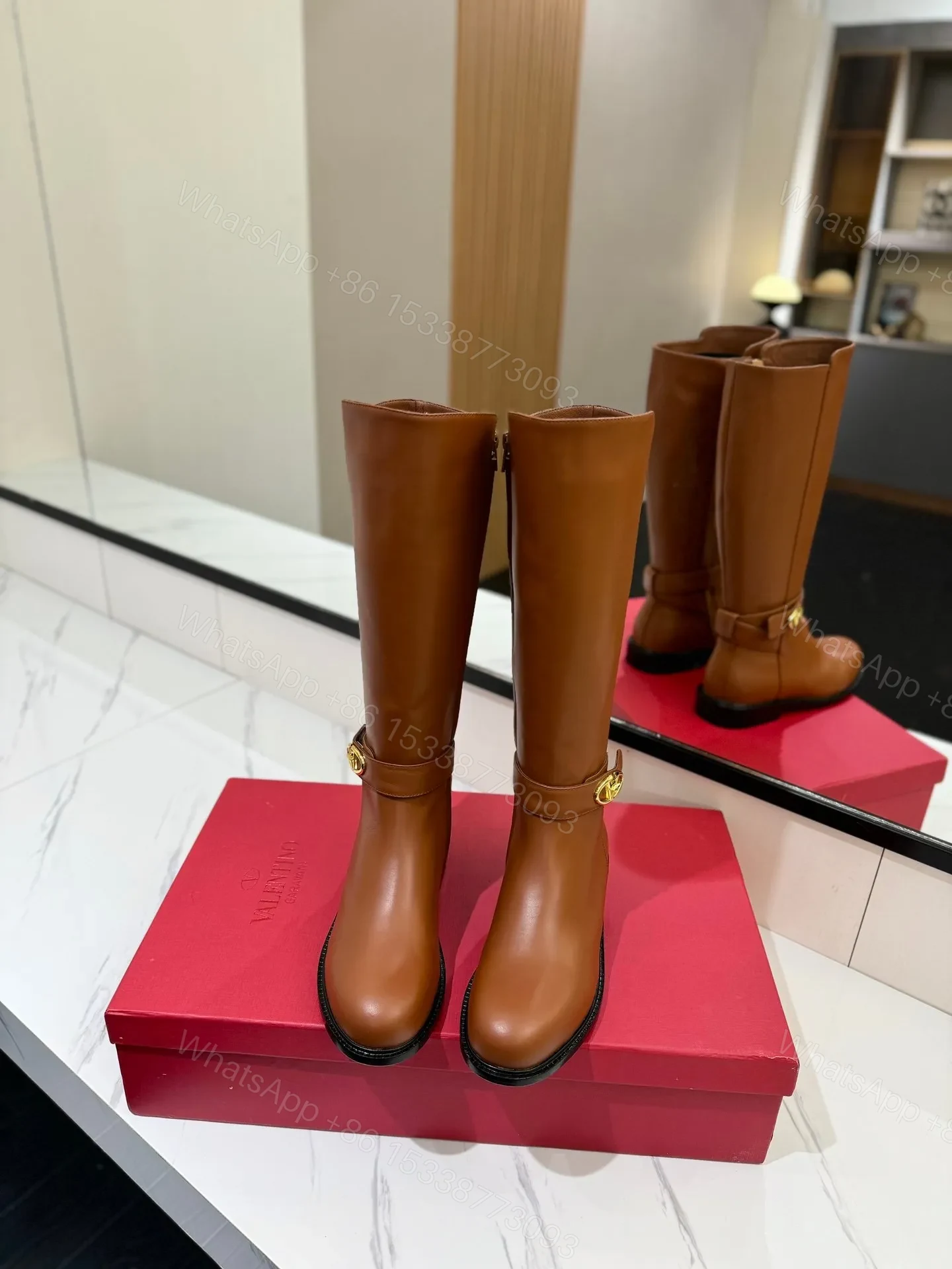 View 4 of Valentino Women Brown Leather Knee High Boots