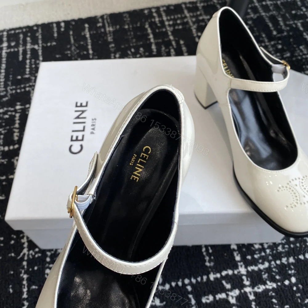 View 7 of 高仿Celine*360314584穿孔LOGO瑪麗珍鞋小牛皮白色6.5CM免檢版