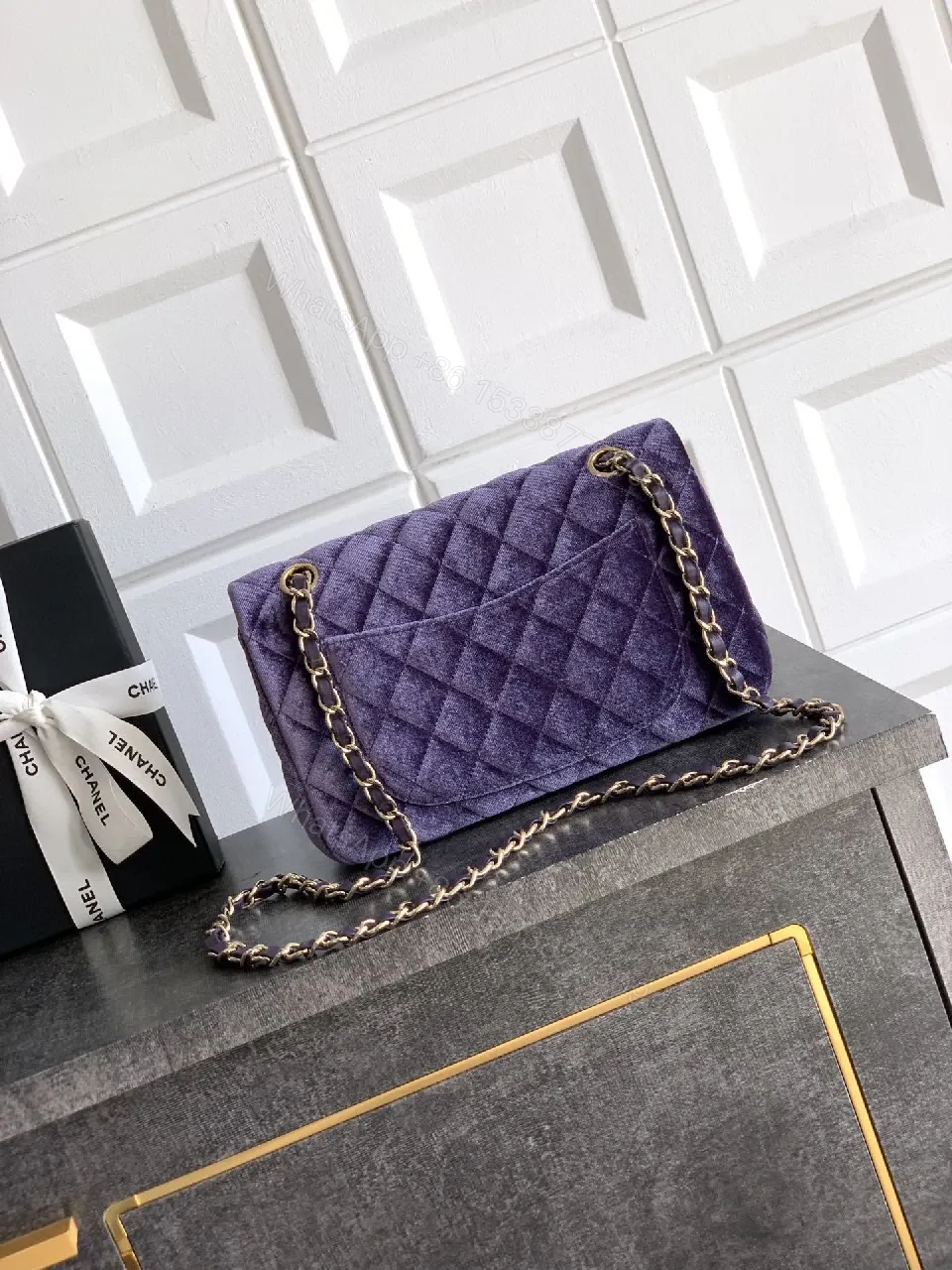 View 2 of Chic Velvet Crossbody with Gold Chain Strap: Everyday Luxury
