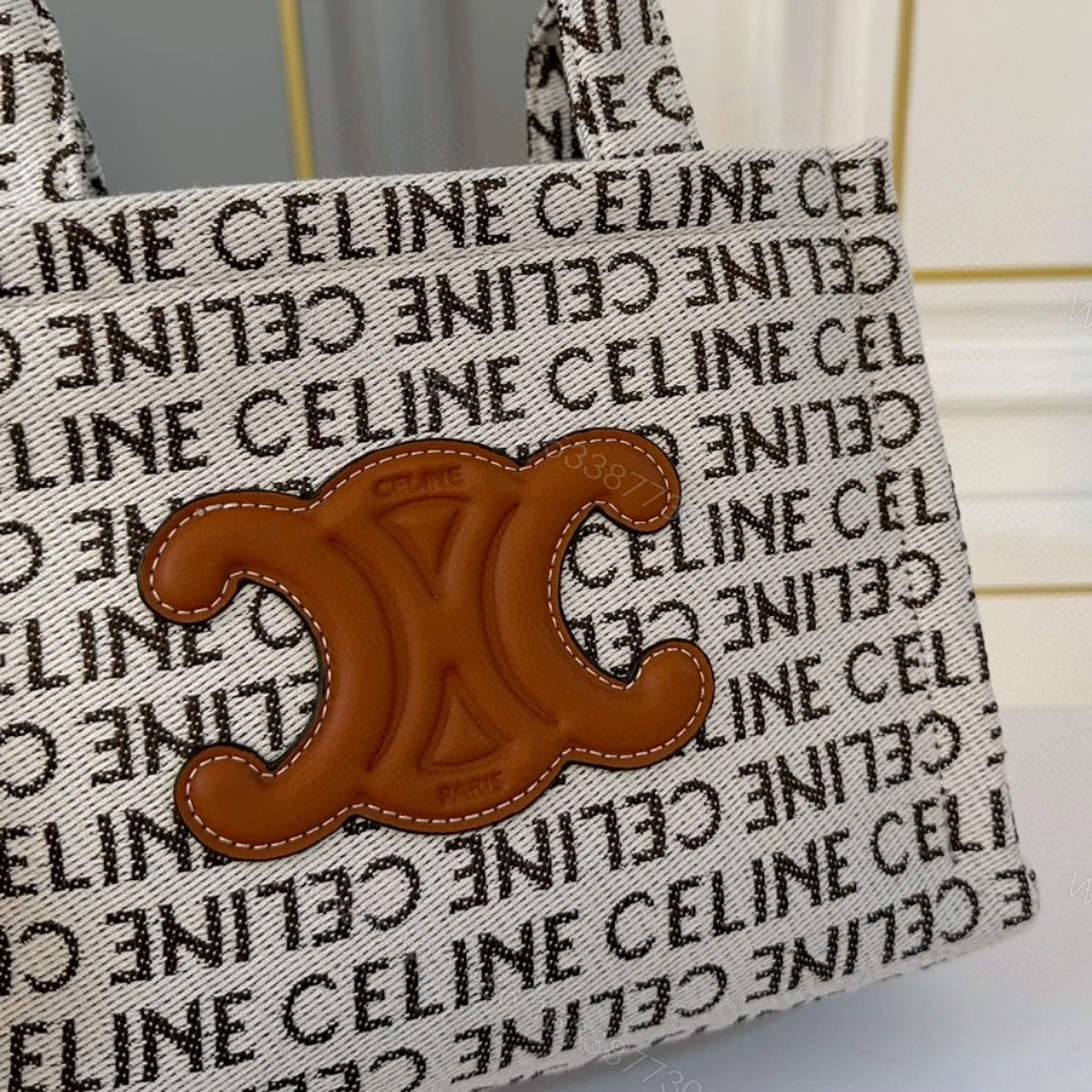 View 2 of CELINE SMALL CABAS THAIS IN TEXTILE WITH CELINE ALL OVER WHITE 26CM
