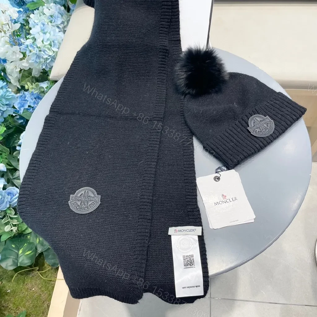 View 6 of Cozy Black Knit Set: Pom-Pom Beanie & Scarf - All-Season Luxury
