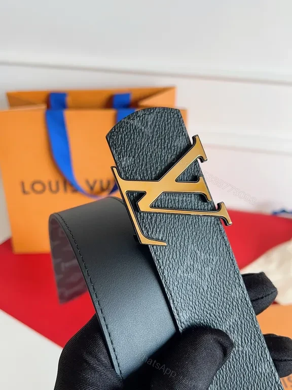 View 2 of Bold Monogram Belt: LV Gold Buckle Luxury Texture Belt
