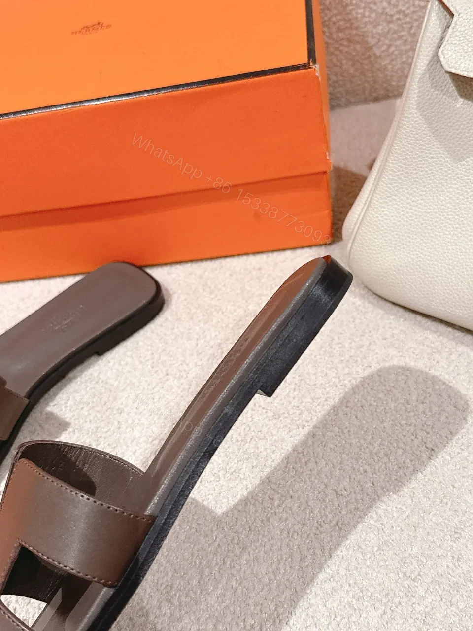 View 5 of Brown Leather H-Pattern Sandals: Luxury Comfort, Open-Toe Style