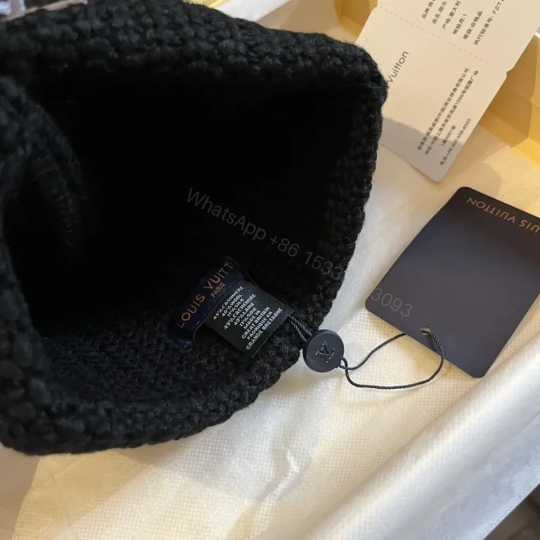 View 2 of Textured Knit Beanie: Luxe LV-Inspired, Subtle Monogram Edge