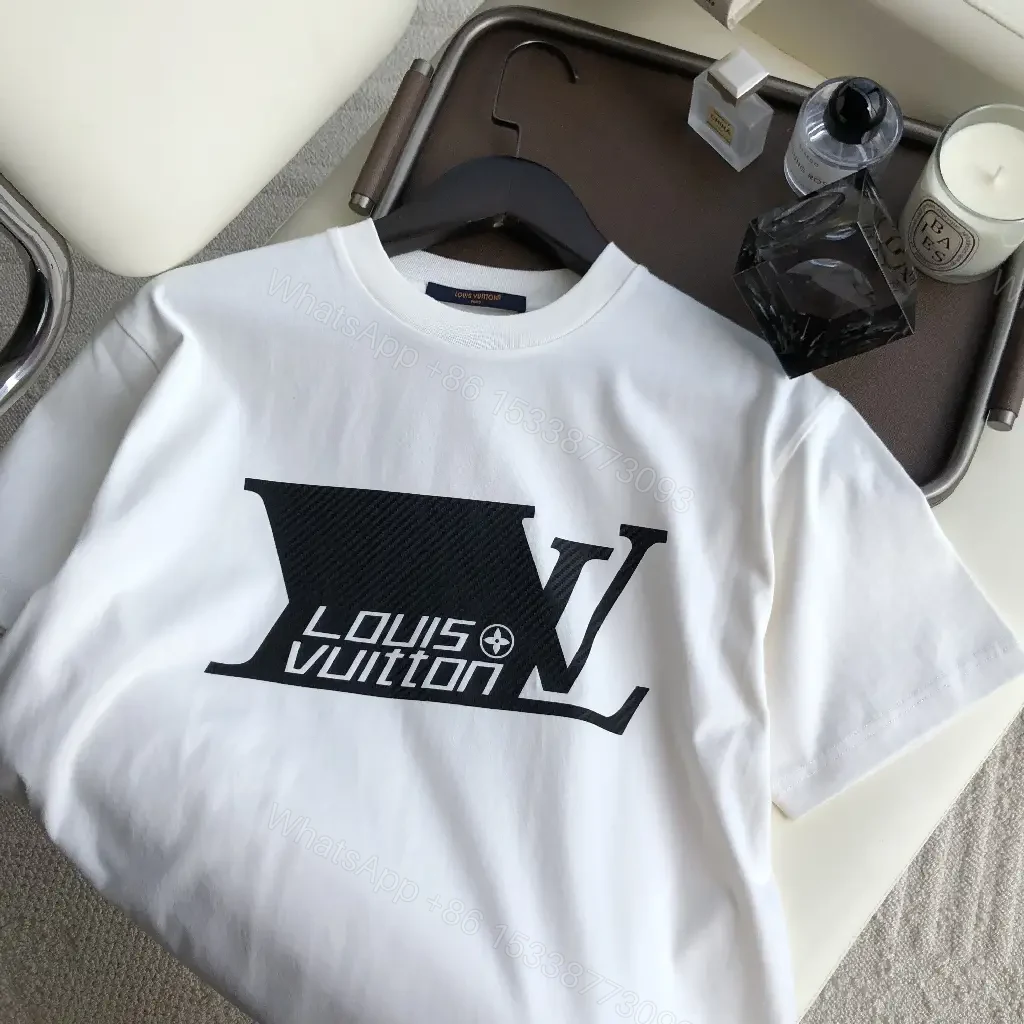 View 10 of White Cotton Tee, LV-Inspired Graphic, Premium Streetwear Essential