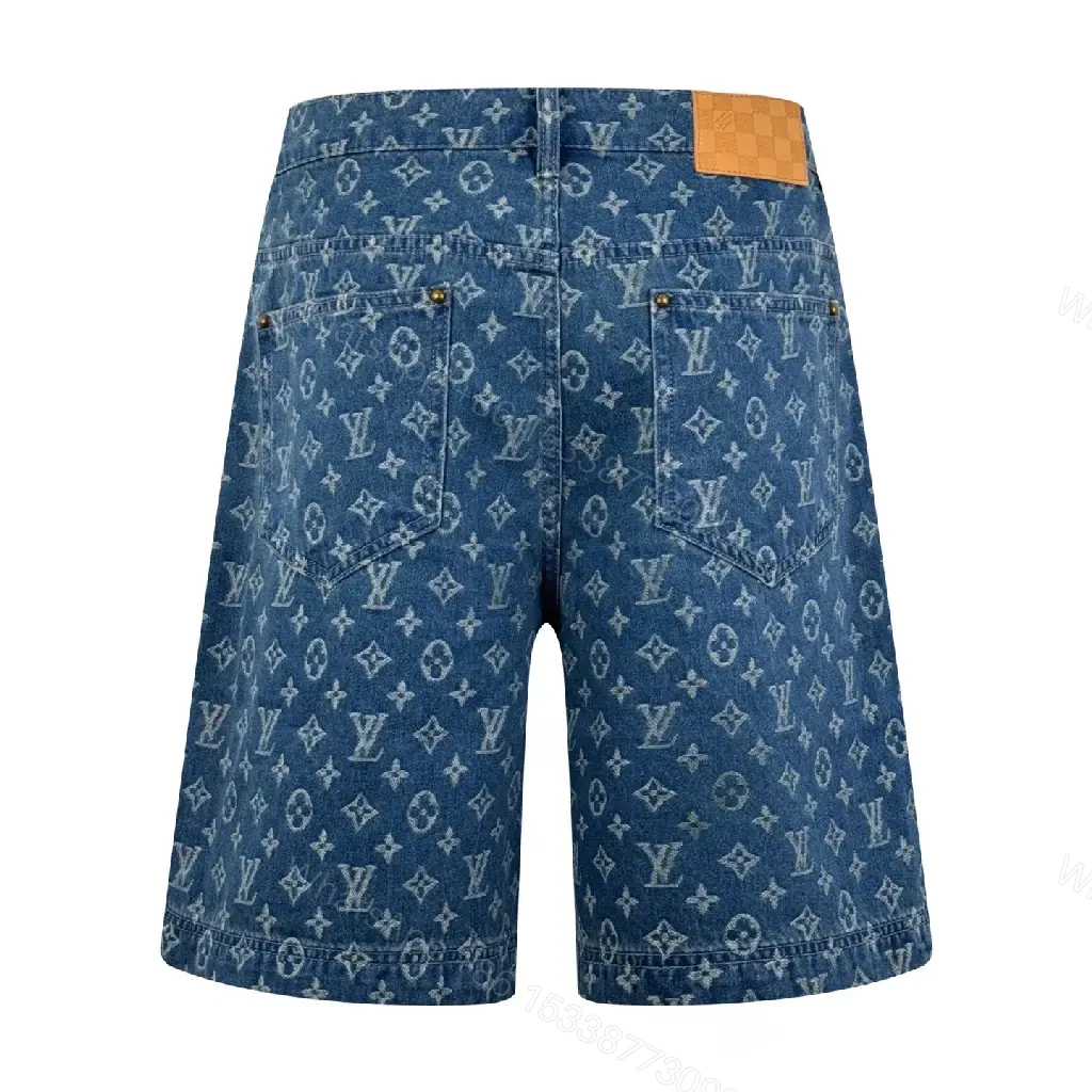 View 3 of Denim Monogram Bermuda Shorts – Signature LV Print, Elevated Comfort